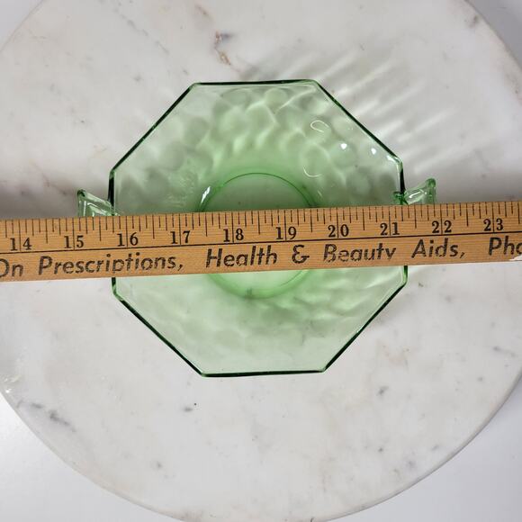 VTG Heisey Octagon Dish 7" Moonbeam Green Candy Bowl Green Trinket Vanity Handle - Picture 16 of 16